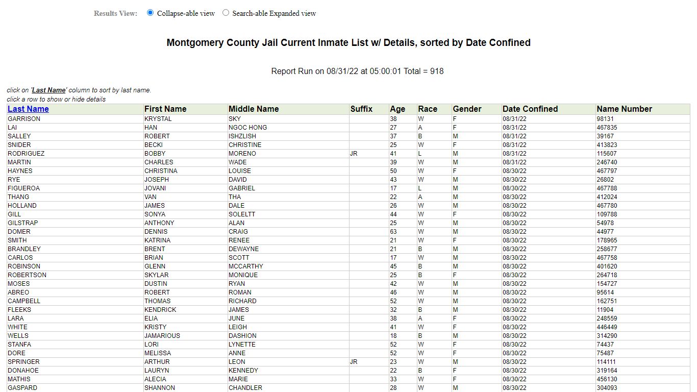 Jail Roster - Montgomery County, Texas